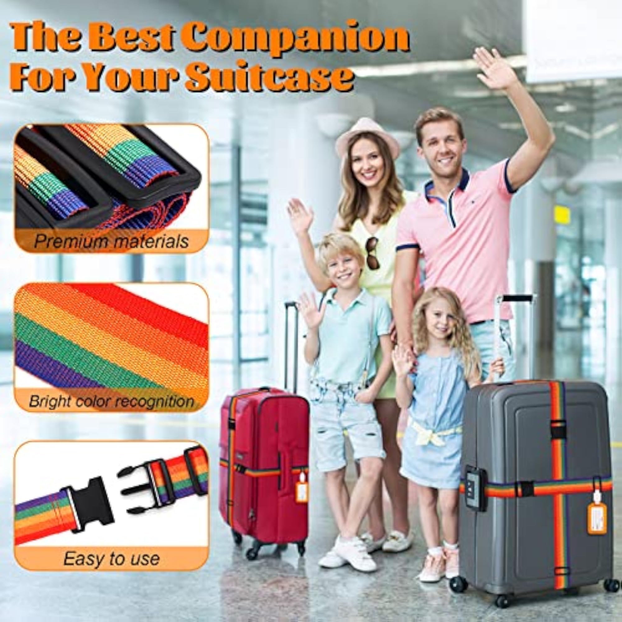 4 Pcs Adjustable Personalised Luggage Straps